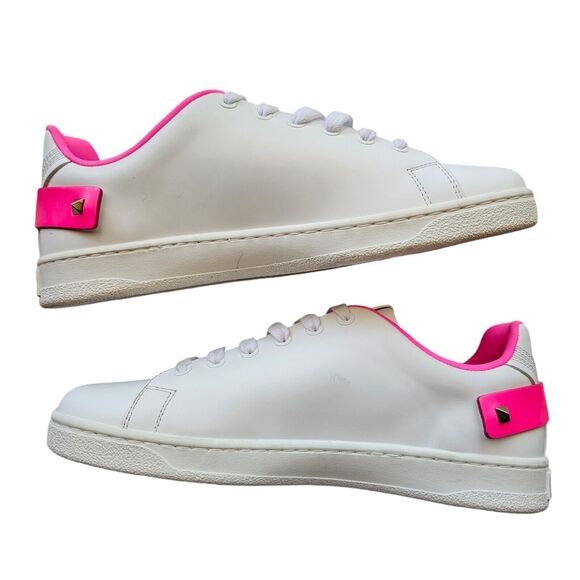 Valentino Garavani Backnet White Pink Leather V-Logo Sneakers Size 37 US 7 - Picture 3 of 9